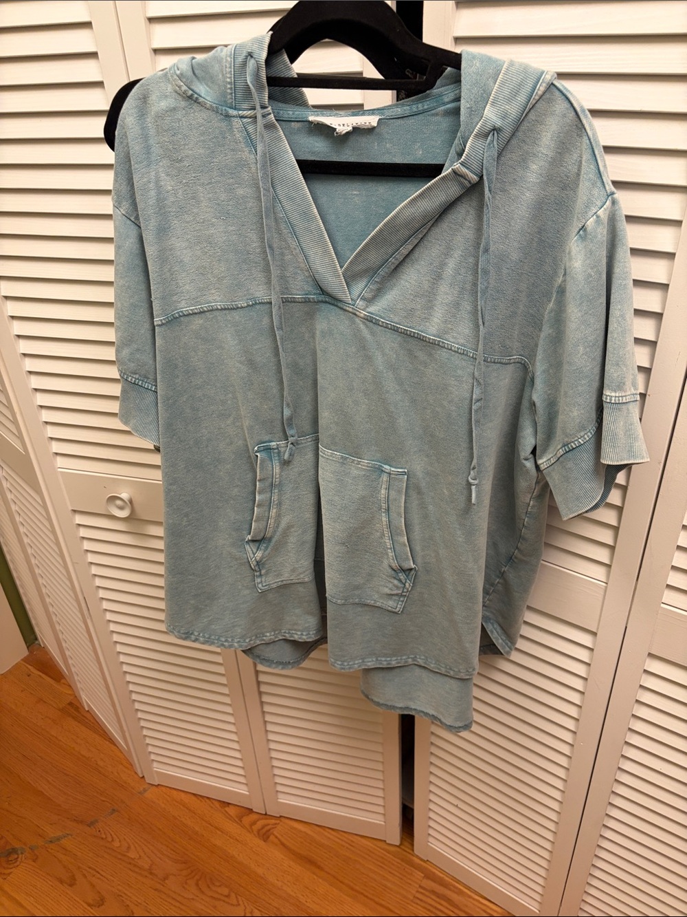 Light Blue Washed V-Neck Hoodie Top